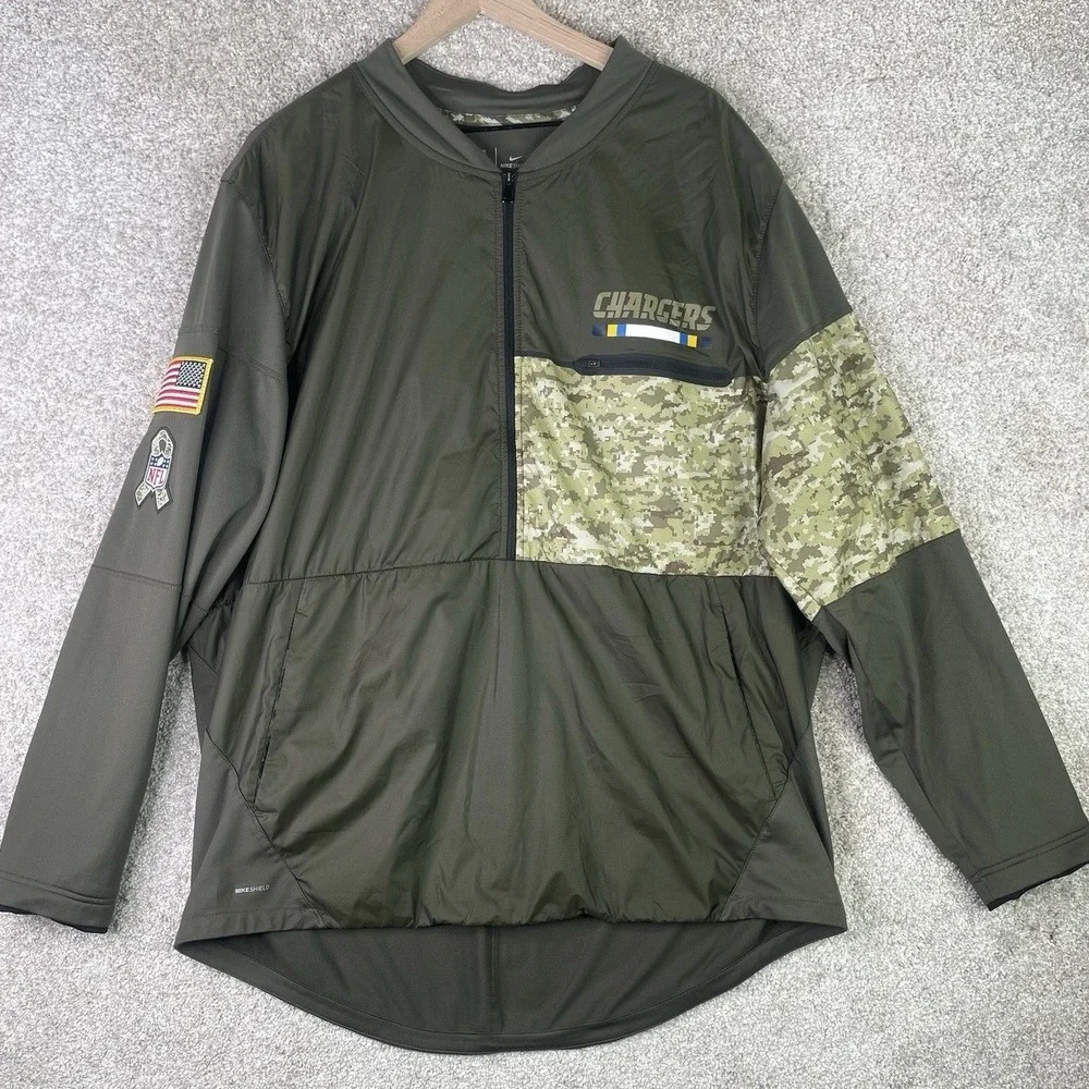Nike Pullover Jacket Mens XXL Green Chargers Salute To Service NFL Shield Camo